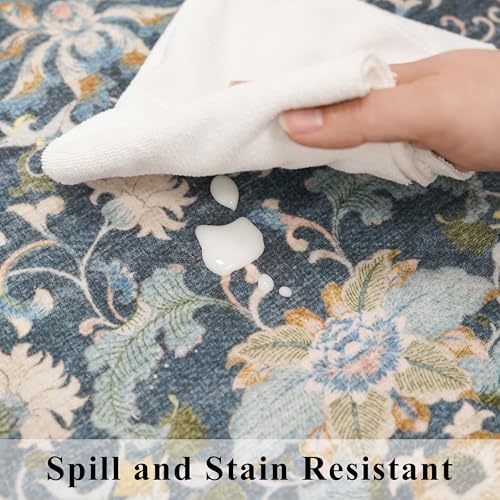 Washable Vintage 2x6 Bathroom Rugs: Soft Carpet with Non-Slip Backing for Hallway Entryway Kitchen Stain-Resistant Bedroom...
