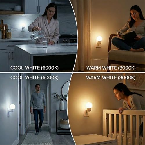 LED Night Lights Plug into Wall, Warm White/Cool White Adjustable，Tool Free Setup Plug in Night Light，1W Bright Nightlight...