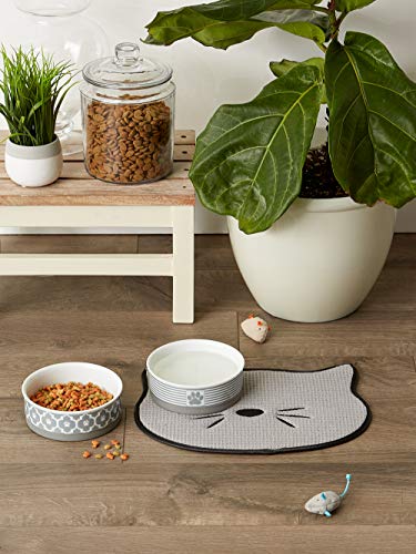 Bone Dry Embroidered Microfiber Cat Shape Pet Food & Water Placemat-Gray