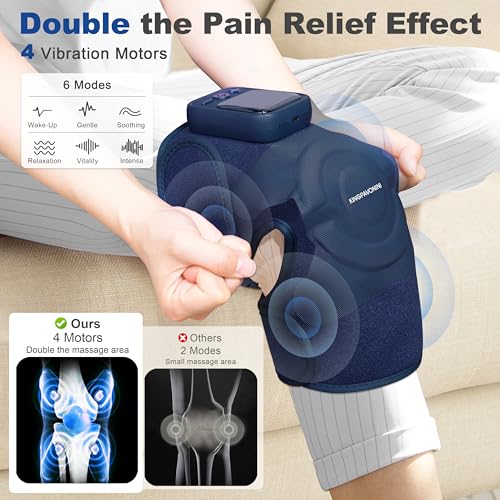 KingPavonini Cordless Knee Massager for Pain Relief, Newly 4 Motors Vibration, 5 Heat Levels, 6 Massage Modes, Knee Heatin...