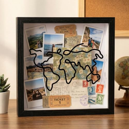 2 Pcs Travel Shadow Photo Keepsake, 8 inch Memory Box Honeymoon Fund Box with Slot Frame Adventure Best Gift for Keepsake ...