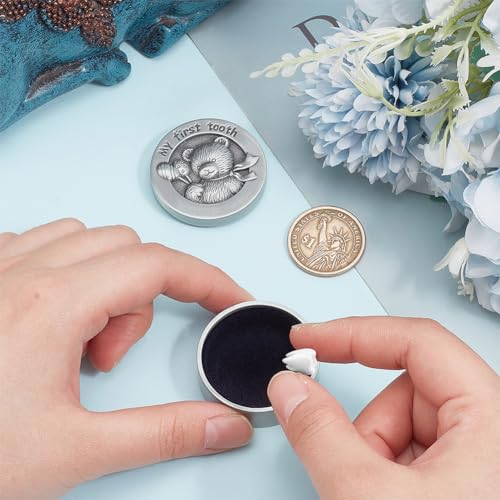 FINGERINSPIRE My First Tooth Keepsake Box Antique Silver Column Bear Keepsake Gift Box with Velvet Inside Tooth Collection...