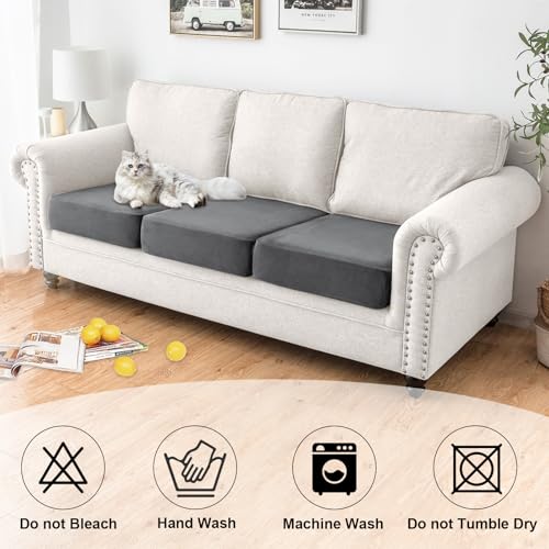 NAISI Waterproof Couch Cushion Covers Thick Velvet Fabric Washable Sofa Slipcovers 3 Pieces Individual Sectional Couch Cov...