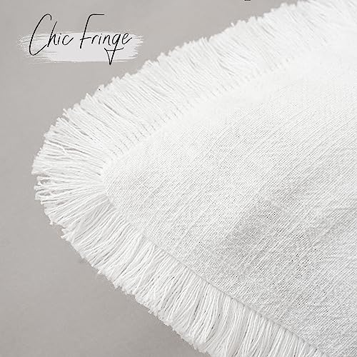 Foindtower Decorative Linen Fringe Lumbar Throw Pillow Covers Cozy Boho Farmhouse Cushion Cover with Tassel Soft Accent Pi...