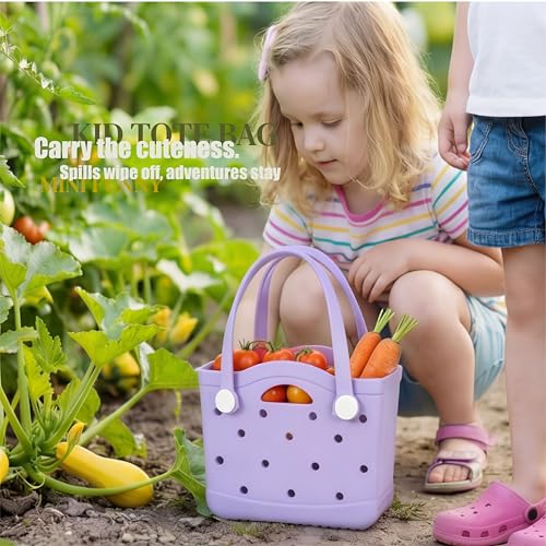 Armerssi Small Rubber Tote Beach Bag – Tip-proof Waterproof Washable Travel Tote for Pool Sports, Kids Girls Women Moms