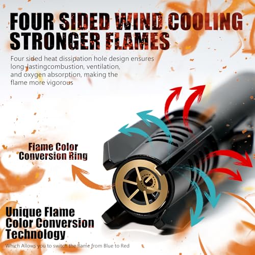 Camping Lighter, Torch Lighter, Straight Flame Bright Fire Refillable Windproof Adjustable Color with Safety Lock for Camp...