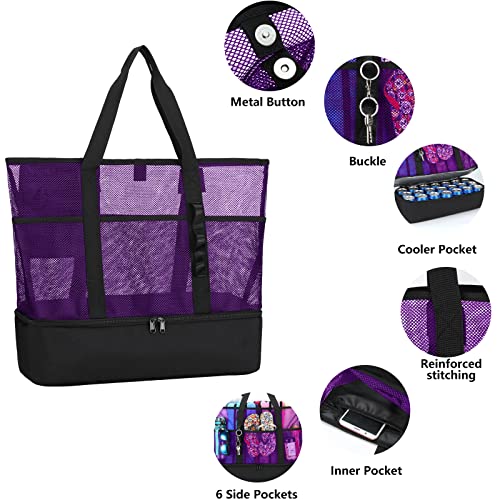 UYLIA Beach Bag with Cooler,Mesh Beach Bags for Women Sandproof for Pool and Swimming Travel Daily with Durable 8 Pocket