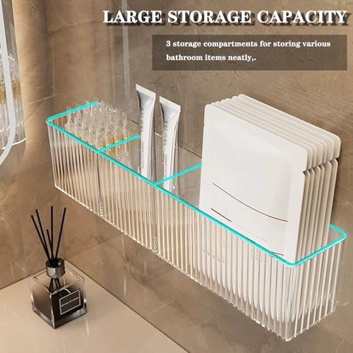 2 Pack Bathroom Makeup Organizer Wall Mount Clear Bathroom Organizers and Storage with 3 Compartments Plastic Storage Orga...