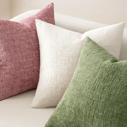 MIULEE Decorative Throw Pillow Covers 24x24 Pack of 2 Sage Green Spring Couch Pillow Covers Soft Cozy Textured Chenille Pi...