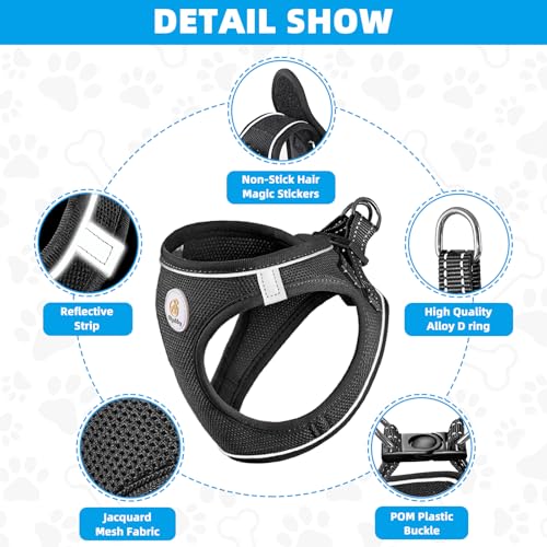 Hipubby Dog Harness and Leash Set, No Pull Soft Mesh Puppy Harness for Small Medium Dogs, Cats - Step in Reflective Breath...