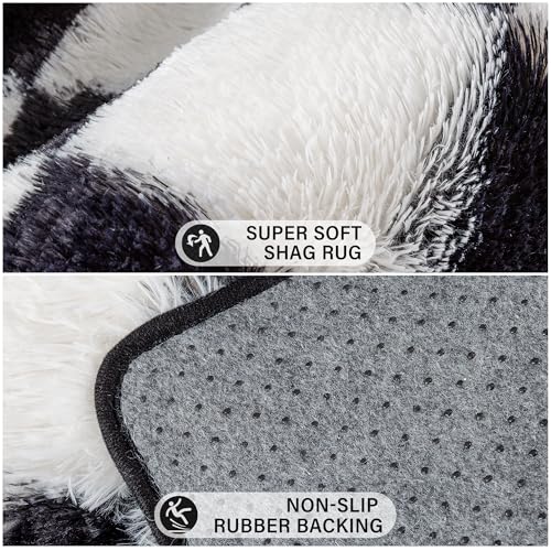 PureCozy Checkered Rug 8x10 for Living Room, Black and White Modern Shag Rugs Super Soft Washable Indoor Office Fuzzy Carp...