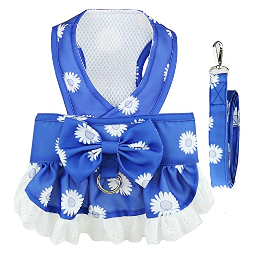 BAEJMJK Dog Dress Harness and Leash Set for Small Dogs Floral Bow Tie Girl Puppy Dress Breathable Cute Princess Dog Dresse...