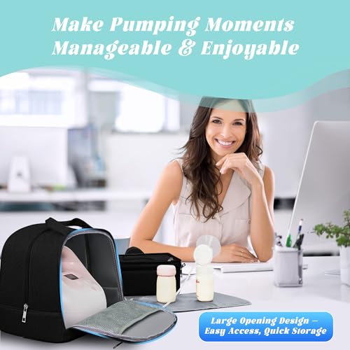 Breast Pump Bag with Insulated Cooler, Double-Layer Pumping Bag for Work & Travel, Fits Most Electric Breast Pumps, Includ...