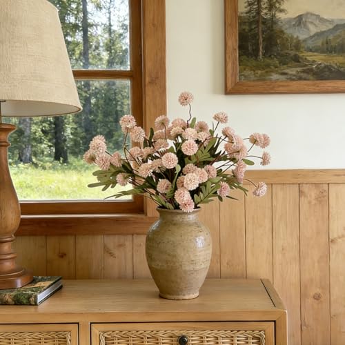 12Pcs Fake Kiku Flowers, Artificial Small Chrysanthemum Balls with Stems, Faux Silk Mini Pompon Mums for Vase Floral Arran...