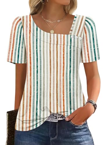 WIHOLL Womens Summer Tops Short Sleeve Shirts Square Neck Spring Outfits 2026 Fashion Clothing Blouses