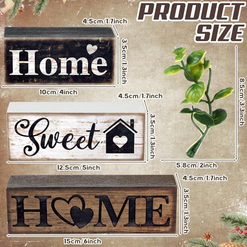 Moucuny 4 Pcs Farmhouse Wooden Tabletop Decor Farmhouse Tiered Tray Decor Rustic Eucalyptus Leaves Wood Block Sign Gift Sw...