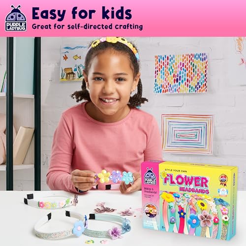 PURPLE LADYBUG Flower Headband Making Kit for Girls - Summer Toys for Kids Ages 4-8, Summer Crafts for Kids, 6 Year Old Gi...