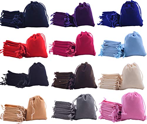 Sansam 48pcs Small 12 Colors Mixed Drawstrings Velvet Gift Bags Velvet Jewelry Pouches for Wedding Favors, Candy Bags, Par...
