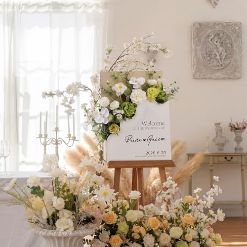 RattanView Wooden Wedding Welcome Sign with Flower Box 24 x 18 Inches Custom Name & Date Welcome to Our Wedding Outdoor Si...