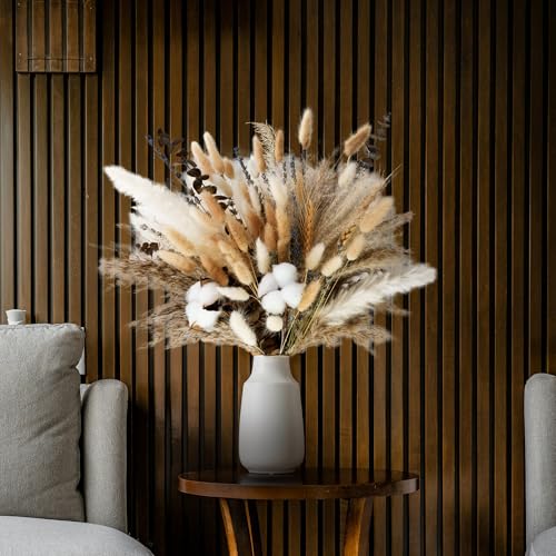 Natural Dried Flower Bouquet - Pampas Grass, Cotton Stems, Bunny Tails, Eucalyptus, Lavender & Wheat - Rustic Boho Decor f...