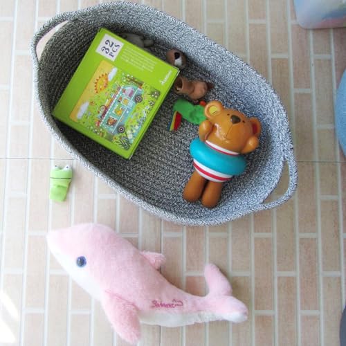 Woven Cotton Rope Storage Basket, Cube Changing Table Organizer for Closet Towels, Baby Nursery Bin, Small Dog Cat Toy Bo...