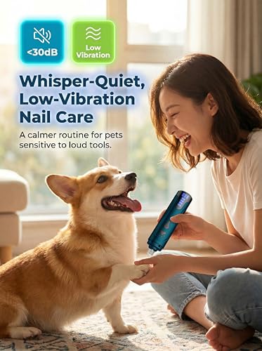 YABIFE Super Quiet Dog Nail Grinder & Clippers Kit with 2 LED Lights, 3 Speeds Up to 12,000 RPM, Lower Than 30dB Electric ...