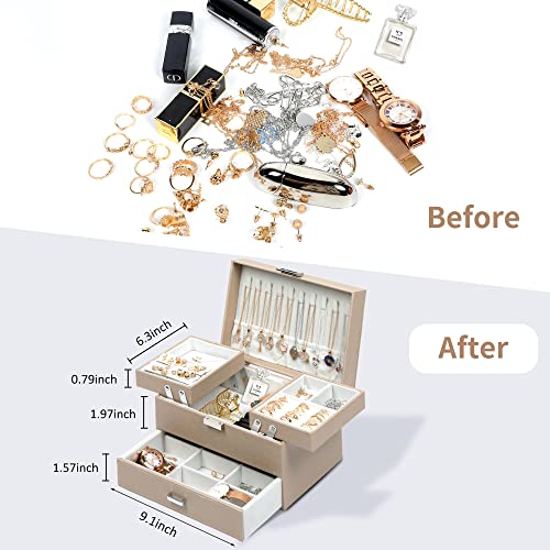 Dajasan Jewelry Organizer Box, Large Jewelry Boxes for Women Girls, Space-Saving 3 Layers Jewelry Storage Case with Drawe...