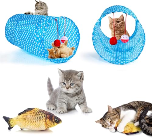 AILUKI 35 PCS Cat Toys Kitten Toys Assortments,Variety Catnip Toy Set Including 2 Way Tunnel,Cat Feather Teaser,Catnip Fis...