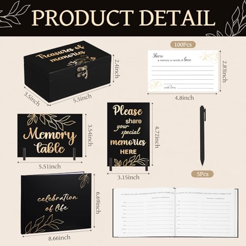 Tosstuki Celebration of Life Guest Book Share a Memory Decorations for Funeral 100 Pcs Funeral Cards 2 Wood Sign with 4 Ho...