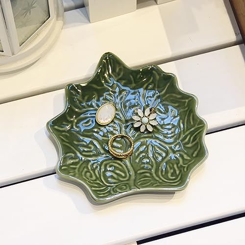 LZBALUYO Jewelry Dish Trinket Tray for Women, Ring Dish Holder, Unique Leaf Shape Ceramic Plate Cute Things Vanity Aesthet...