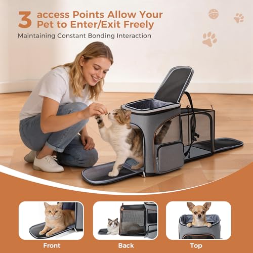 Lekereise Cat Backpack Expandable Pet Carrier Backpack for Small Cats and Dogs, Airline-Approved Foldable Dog Carrier Back...