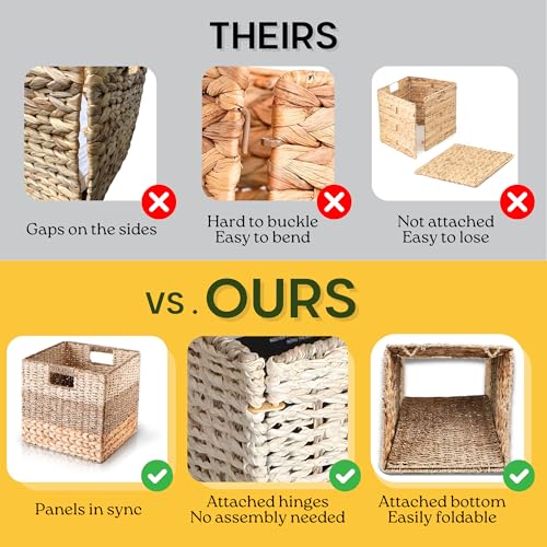 CHI AN HOME 11 Inch Cube Storage Bins, Wicker Storage Baskets for Cube Shelf, Natural Foldable Square Baskets for Storage,...