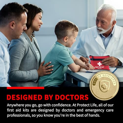 Protect Life First Aid Kit, Travel First Aid Kit for Car, 100 Piece Compact Emergency Preparedness Starter Kit for Home, O...
