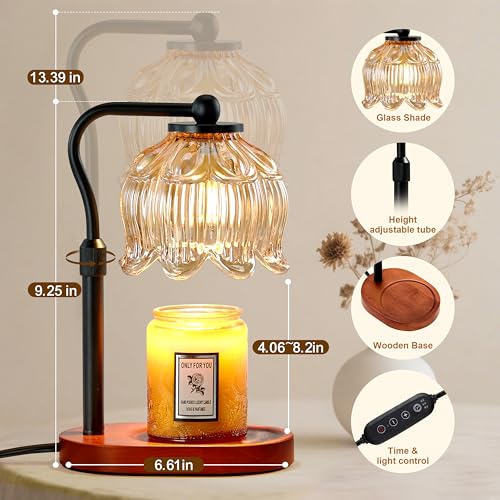 CASTLELIFE Candle Warmer Lamp with Timer & Stepless Dimming, Height Adjustable Electric Wax Warmer for Jar Candles, Flower...