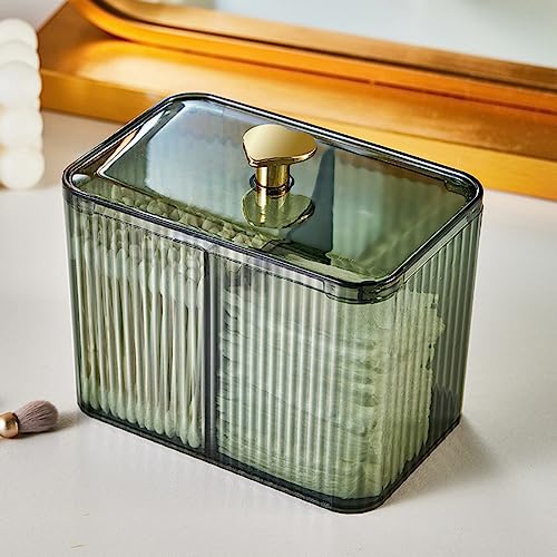 OIWTLIFE Cotton Swab Holder Cotton Pad Holder with 3 Compartments Green Bathroom Vanity Storage Organizer