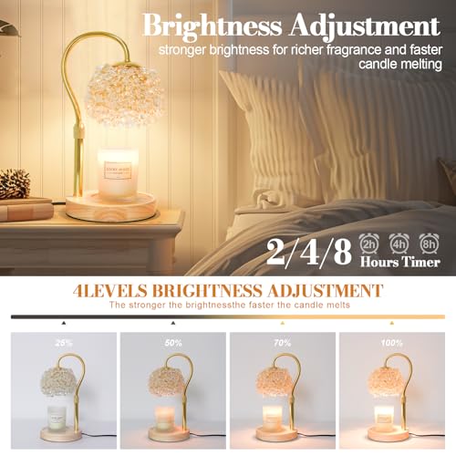 Hisummer Candle Warmer Lamp with Timer, Dimmable Candle Lamp Warmer with 312 K9 Crystals Adjustable Height Electric Candle...