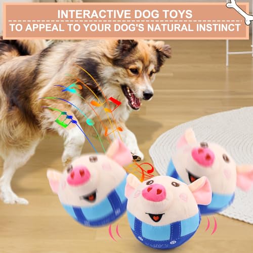 BABORUI Interactive Dog Toys Pig, Jumping Squeaky Dog Toys with Recording and Music Modes, Rechargeable Moving Dog Chew To...