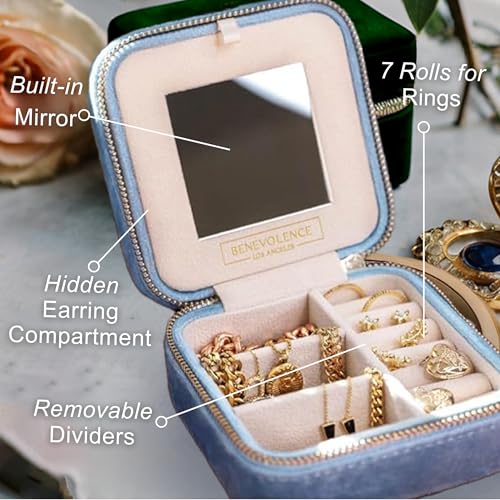 Benevolence LA Plush Velvet Jewelry Box | Travel Jewelry Case Organizer with Mirror | Featured in Oprah's Favorite Things...