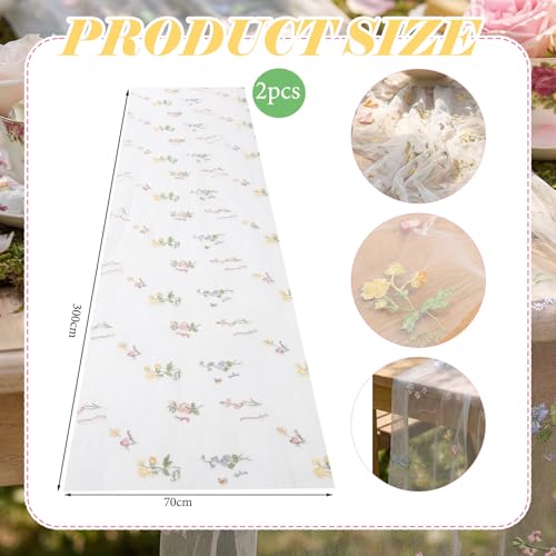 Remagr 9.8 ft Floral Table Runner Embroidery Flower Seasonal Table Decorations Tulle Fabric for Home Indoor Decor, Bridal ...