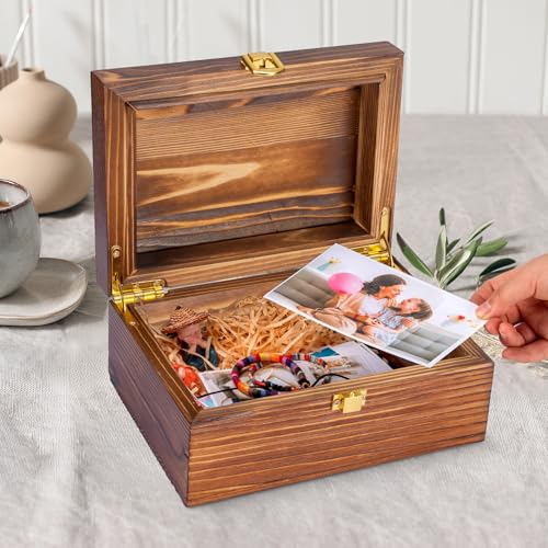 Small Wooden Memory Keepsake Boxes With Hinged Lids and a photo frame inside the lid - Decorative Storage Box With a Hinge...