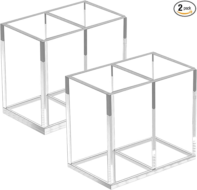 ZUDEE 2pcs Makeup Brush Holder, Acrylic Clear Organizer For Cosmetics, Pen Pencil Cup Holder For Desk