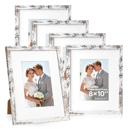 Distressed White 8x10 Picture Frame, Picture Frames 8x10 Wooden Picture Frames with Real Glass, Rustic 8 x 10 Photo Frame ...