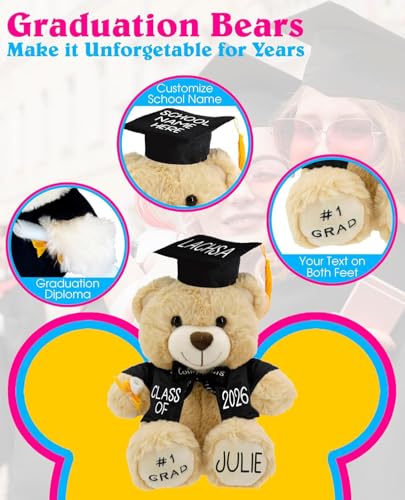 Printualist Personalized Graduation Teddy Bear Gift 2026 for Her Him, College, High School, 12 Inch - Cute Custom Beige Be...