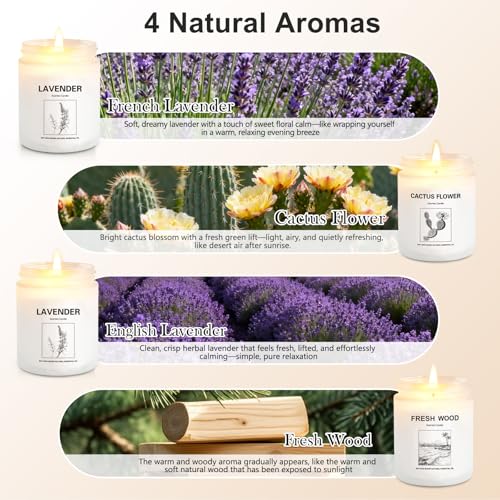 Scented Candles for Home,4 Pack Soy Candle Gift Set with 4 Fragrance Scents,Aromatherapy Lavender Floral & Wood Candles fo...