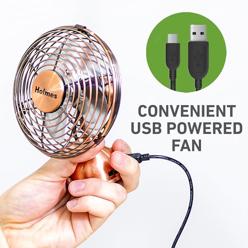 HOLMES 4" Mini Heritage Desk Fan, USB-Powered, Single Speed, 4 Blades, Adjustable 100° Head Tilt, Metal Construction, Idea...
