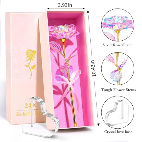 Mothers Day Mom Gifts for Women Grandma, Artificial Forever Birthday Flowers Galaxy Glass Eternal Roses with Heart Shaped ...