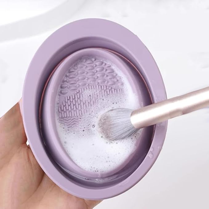 1pcs Silicone Makeup Brush Cleaner Folding Powder Puff Cleaning Bowl Eyeshadow Brushes Washing Soft Pad Beauty Tools,Purpl...