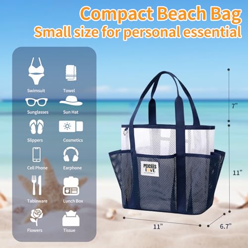 Peicees Small Mesh Beach Bag With Large Capacity Sand Resistant Lightweight Women Foldable Tote Summer Vocation Travel Pool