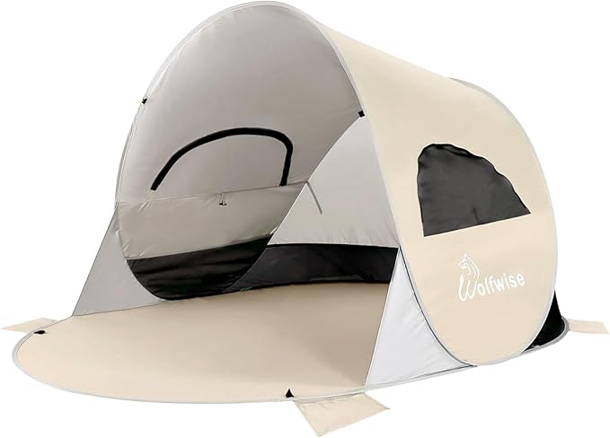 Wolfwise Pop up Beach Tent Sun Shelter with UPF50+ UV Protection, Instant Easy Setup Popup Beach Shade Canopy for 3 Perso...