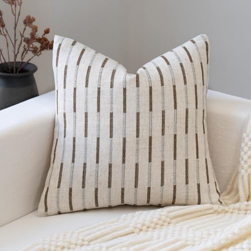 FIOUOVO Decorative Neutral Throw Pillow Covers 20x20 Farmhouse Pillow Covers Cotton Stripe Cushion Covers Home Decor for S...